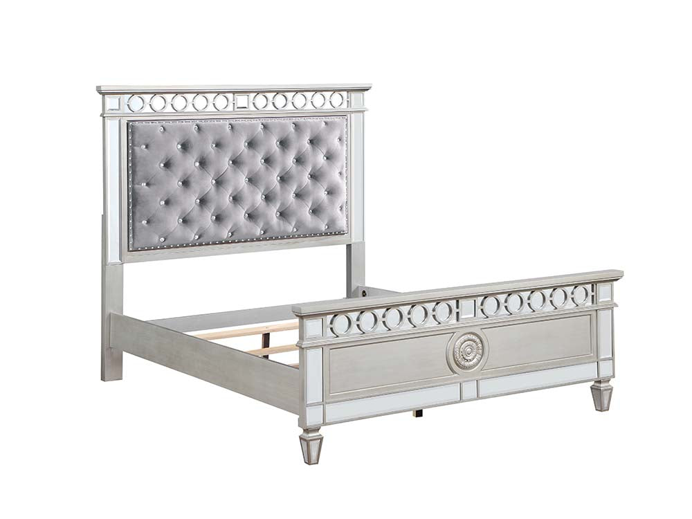 Varian Gray Velvet, Silver & Mirrored Finish Twin Bed