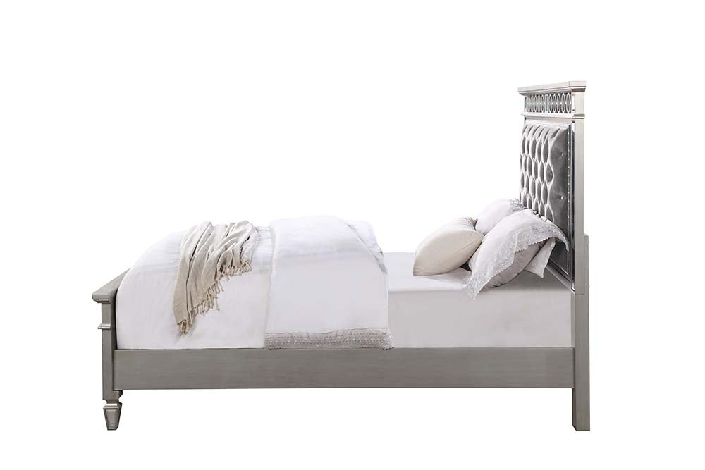 Varian Gray Velvet, Silver & Mirrored Finish Twin Bed