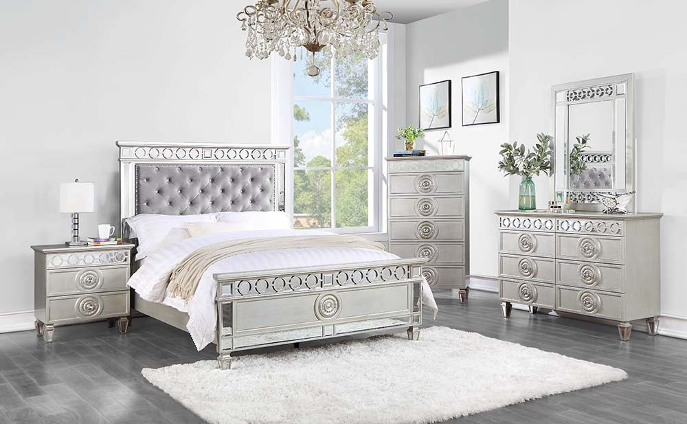 Varian Gray Velvet, Silver & Mirrored Finish Twin Bed