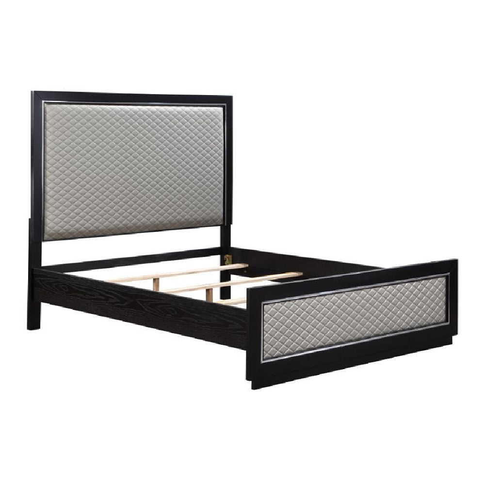 Nicola Silver Synthetic Leather & Black Finish Eastern King Bed