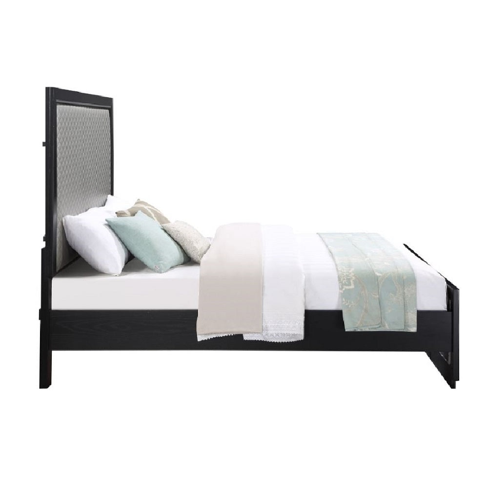 Nicola Silver Synthetic Leather & Black Finish Eastern King Bed