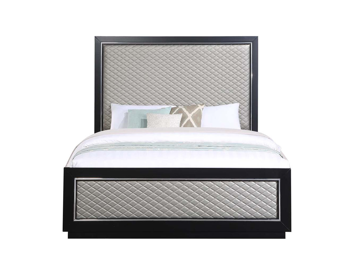 Nicola Silver Synthetic Leather & Black Finish Queen Bed