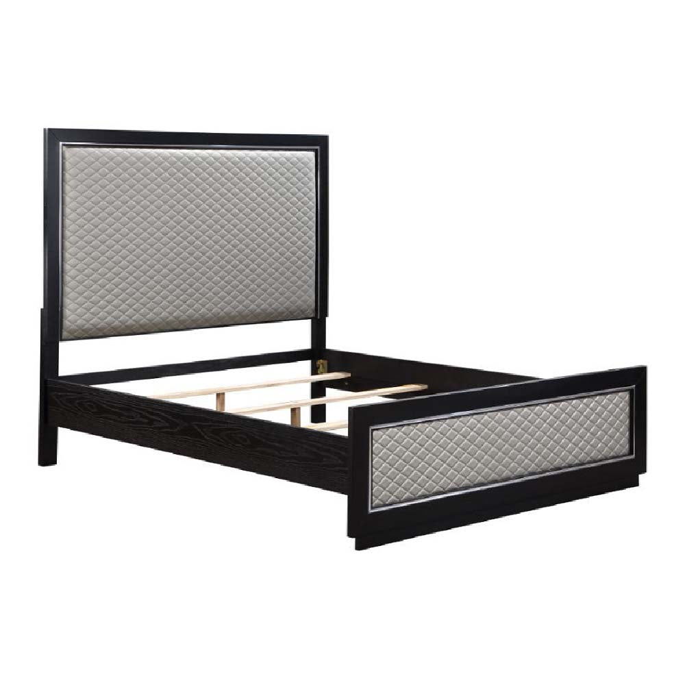 Nicola Silver Synthetic Leather & Black Finish Queen Bed