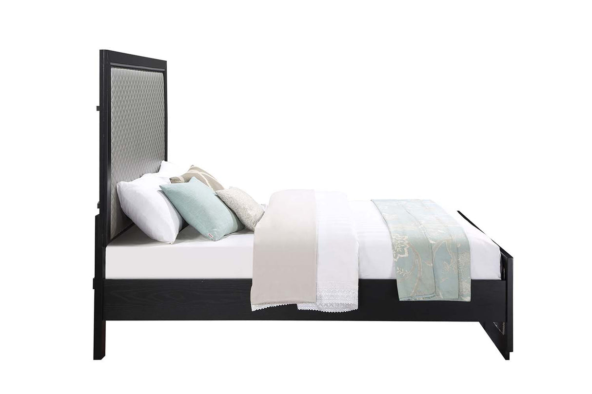 Nicola Silver Synthetic Leather & Black Finish Queen Bed