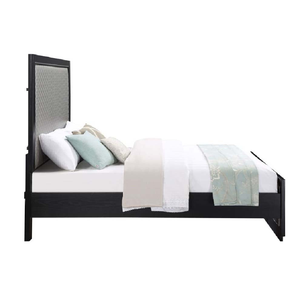 Nicola Silver Synthetic Leather & Black Finish Queen Bed