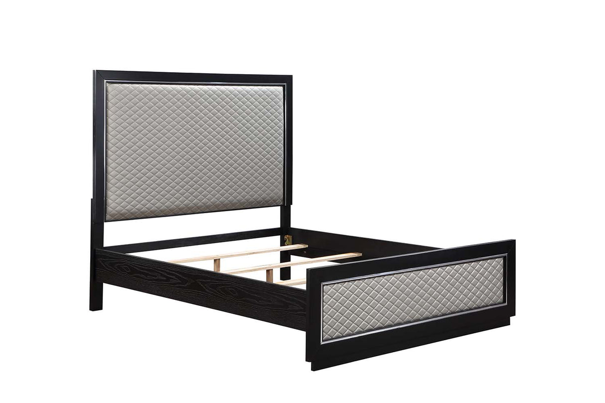 Nicola Silver Synthetic Leather & Black Finish Queen Bed