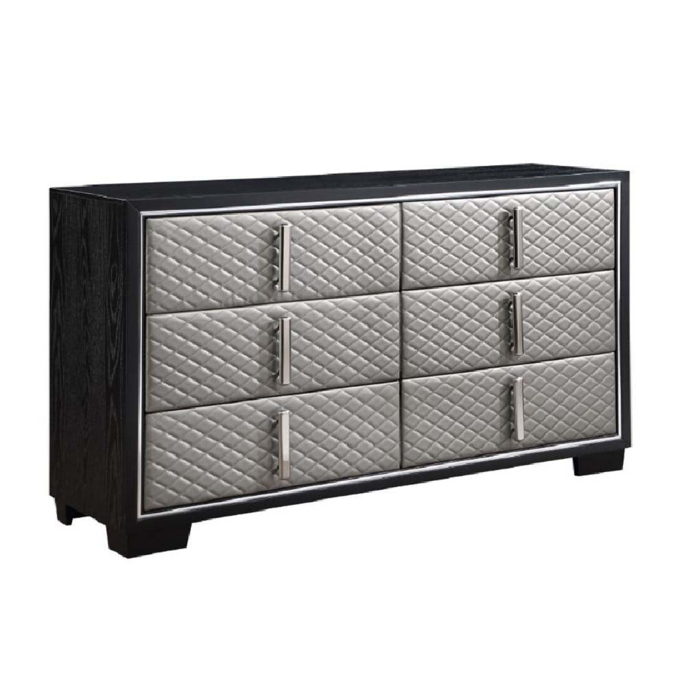 Nicola Silver Synthetic Leather & Black Finish Dresser