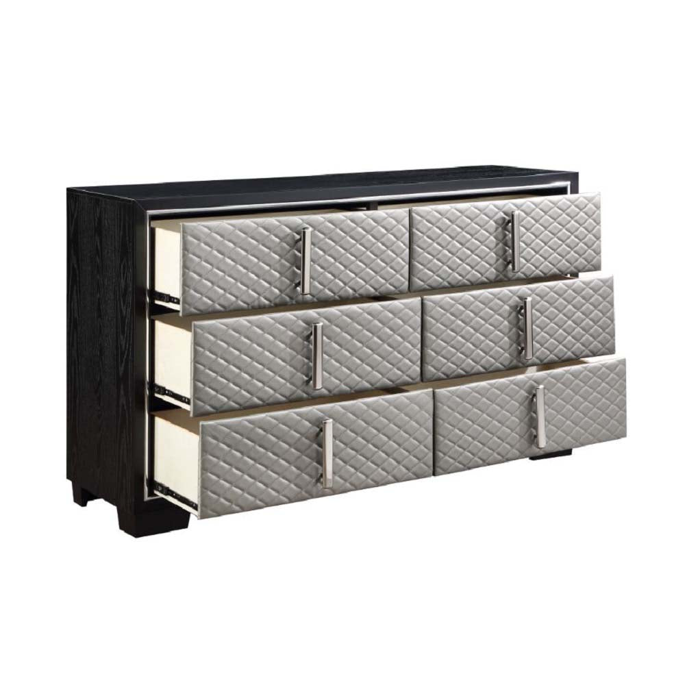 Nicola Silver Synthetic Leather & Black Finish Dresser