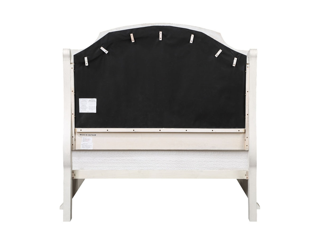 Jaqueline Gray Linen & Antique White Finish Queen Bed