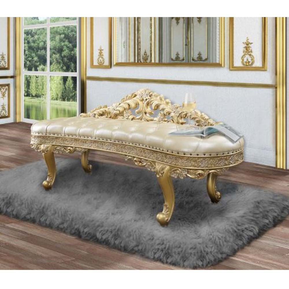 Cabriole Light Gold Synthetic Leather & Gold Finish Bench