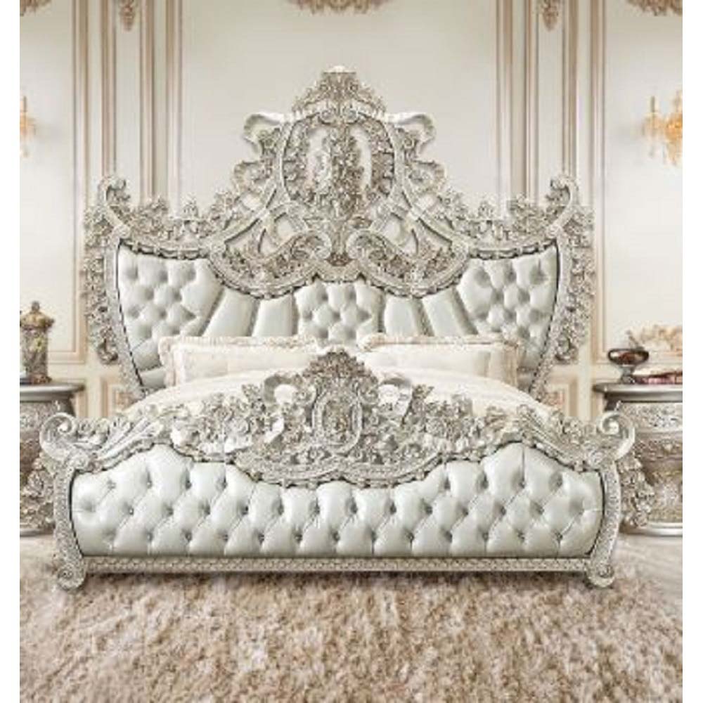 Sandoval Beige Synthetic Leather & Champagne Finish Eastern King Bed