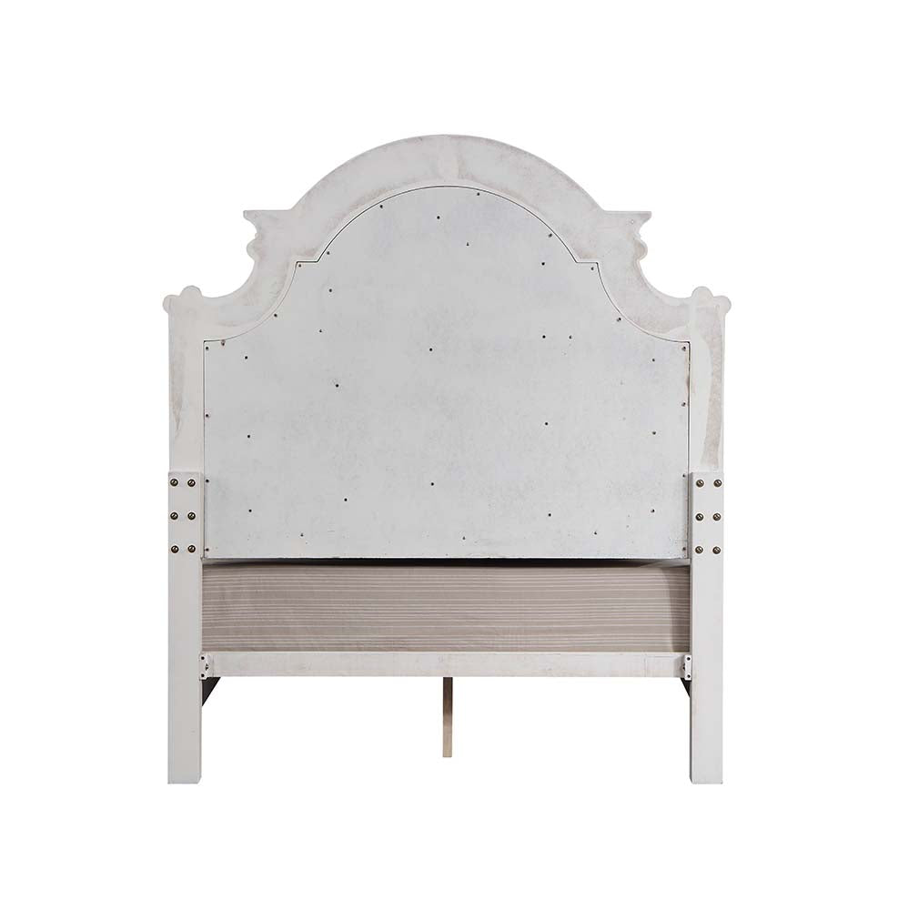 Florian Gray Fabric & Antique White Finish Queen Bed