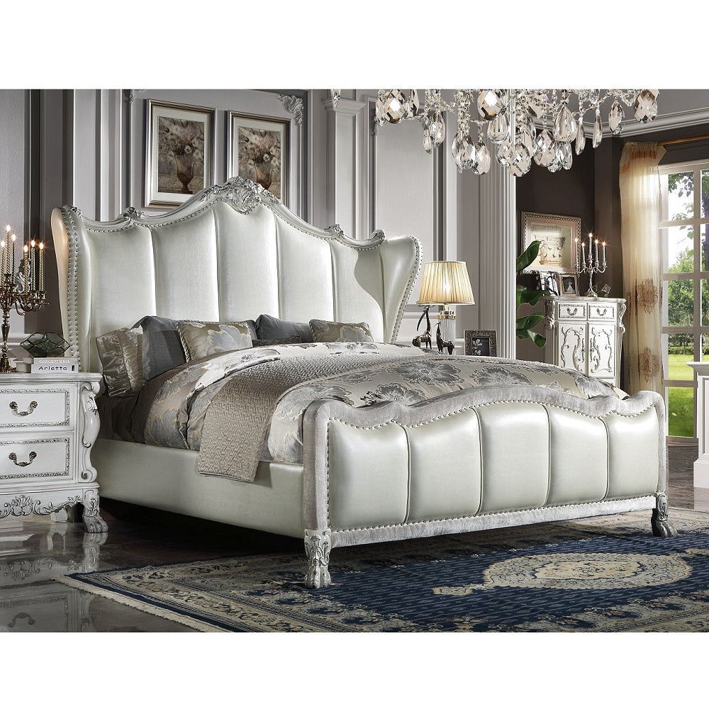 Dresden Synthetic Leather & Bone White Finish California King Bed