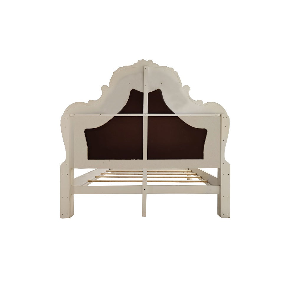 Dresden Synthetic Leather & Bone White Finish Queen Bed