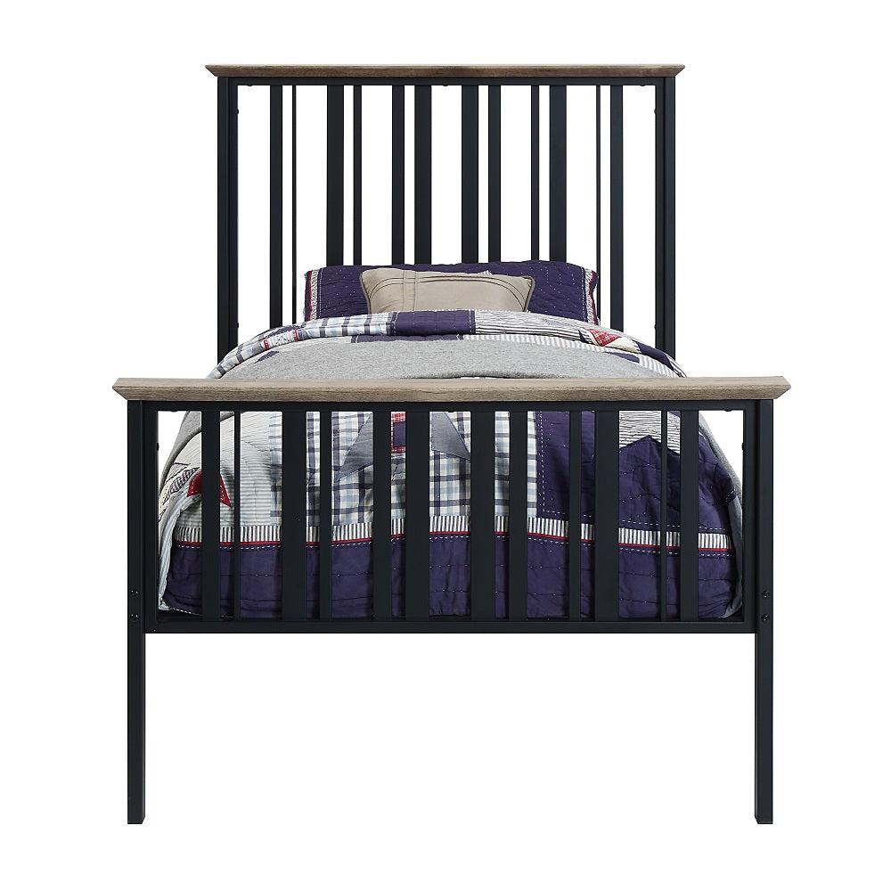 Zudora Antique Oak & Black Finish Twin Bed