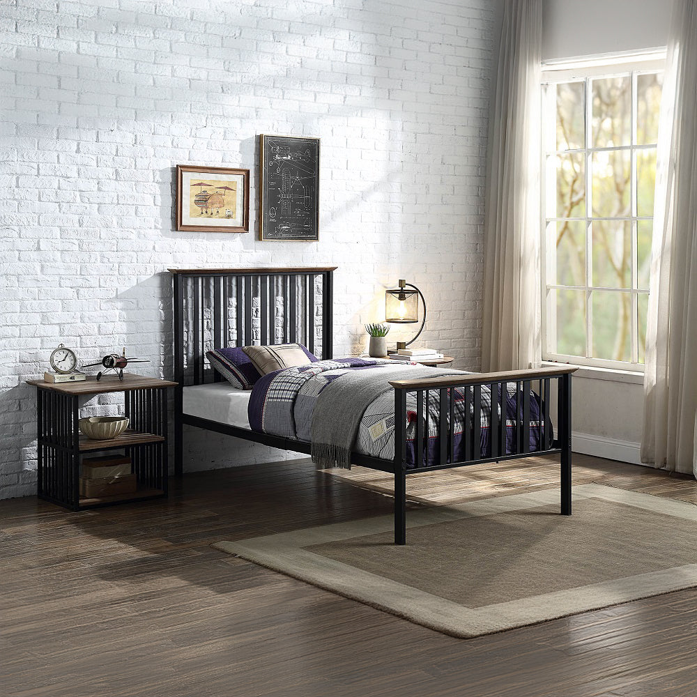 Zudora Antique Oak & Black Finish Twin Bed