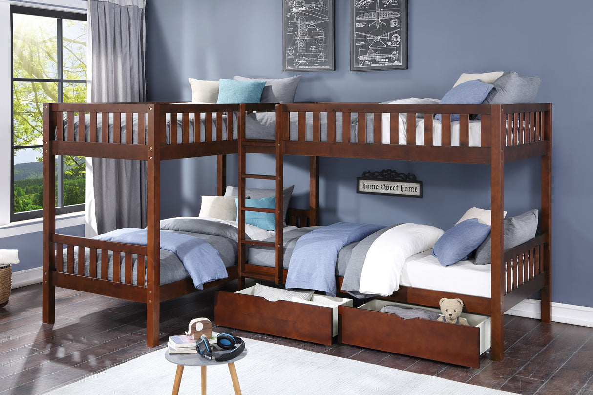 Rowe Dark Cherry Corner Bunk Bed With Storage Boxes