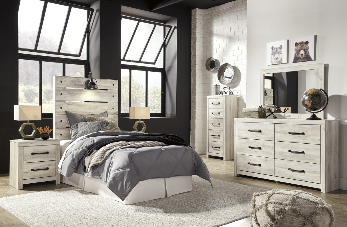Cambeck Whitewash Panel Bedroom Set with One Side Storage