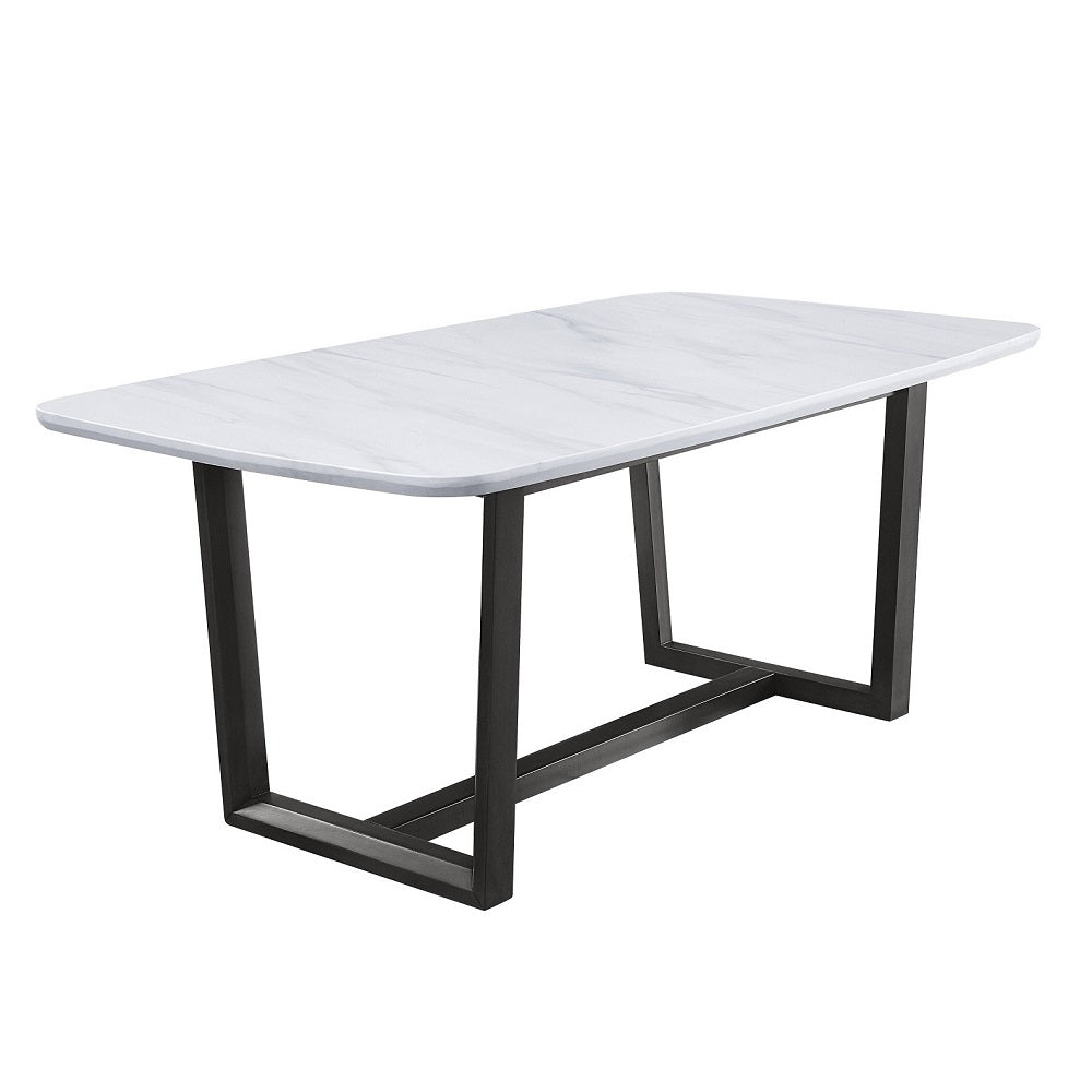 Madan Marble Top & Weathered Gray Finish Dining Table