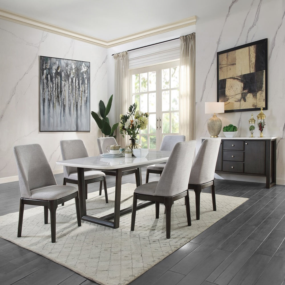 Madan Marble Top & Weathered Gray Finish Dining Table