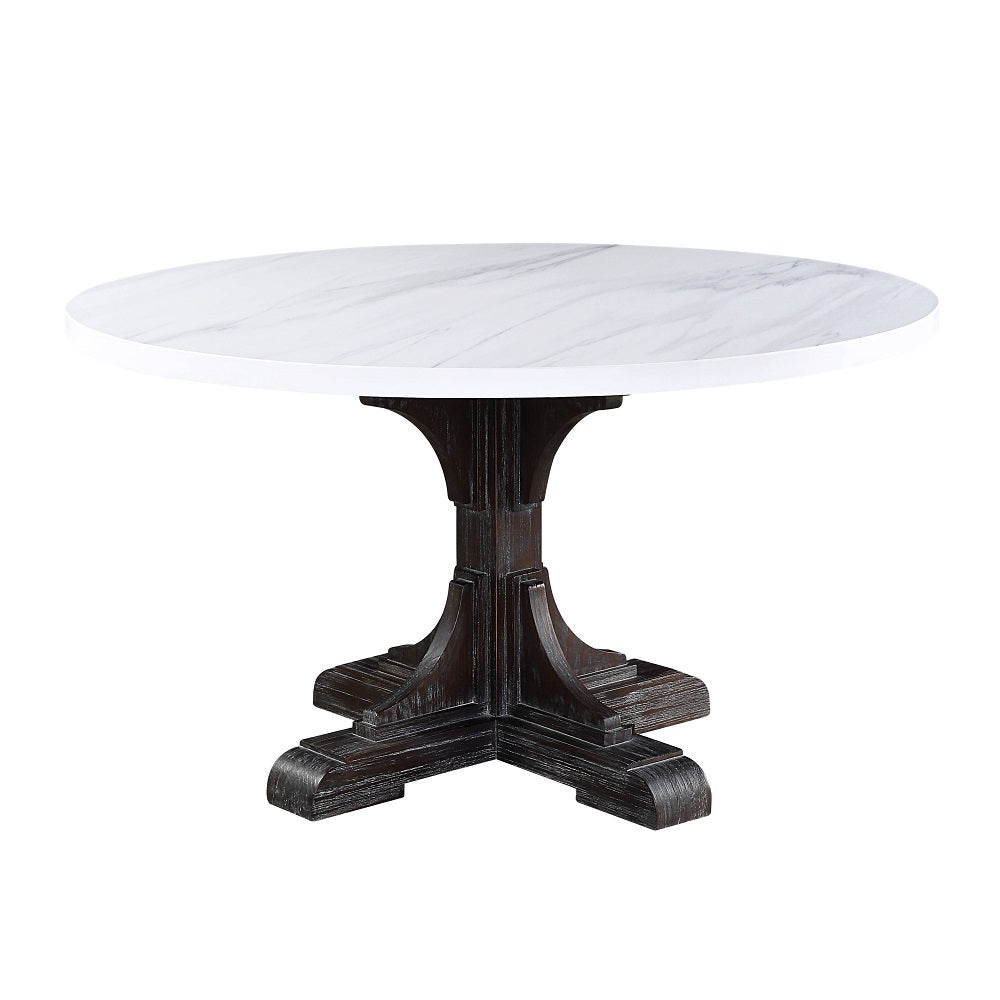 Gerardo White Marble Top & Weathered Espresso Finish Dining Table