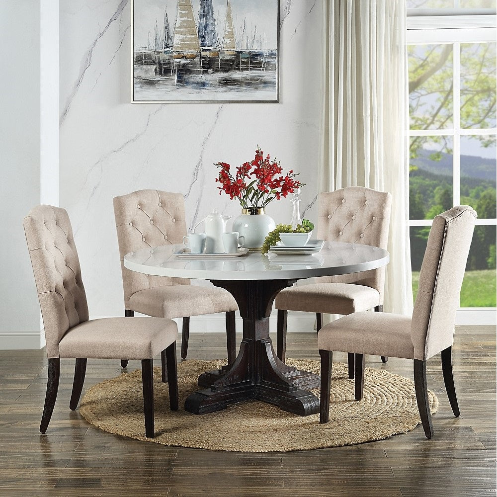 Gerardo White Marble Top & Weathered Espresso Finish Dining Table