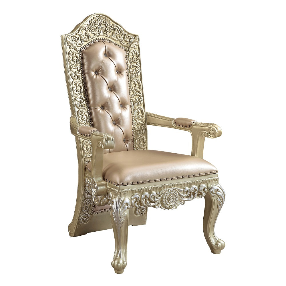 Vatican Synthetic Leather & Champagne Silver Finish Arm Chair (Set-2)