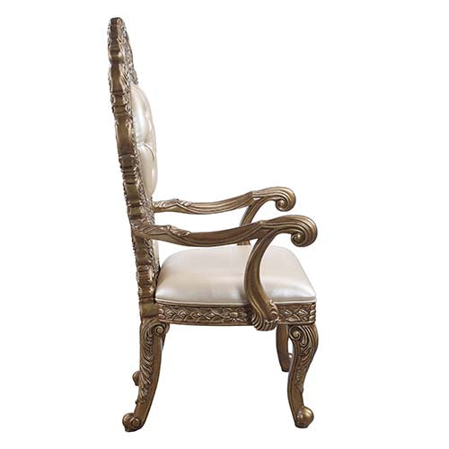 Constantine Synthetic Leather , Brown & Gold Finish Arm Chair (Set-2)