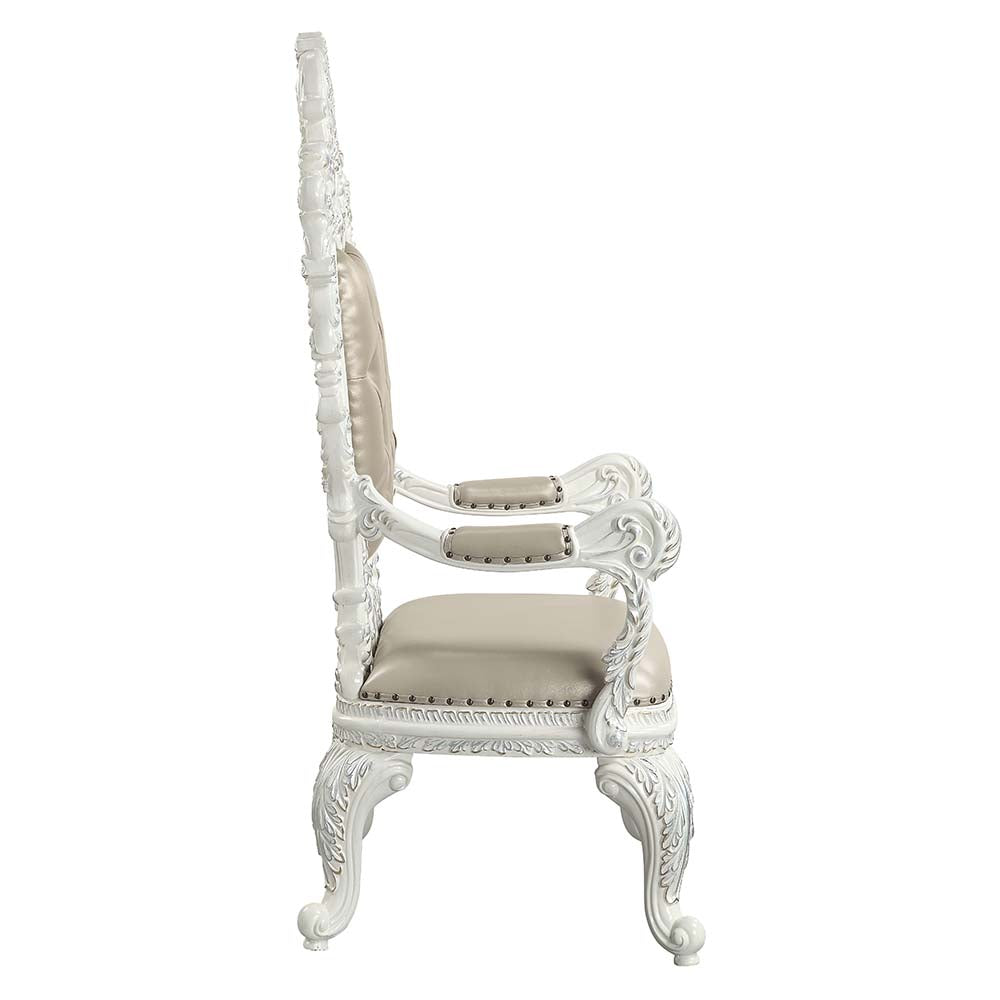 Vanaheim Beige Synthetic Leather & Antique White Finish Arm Chair (Set-2)