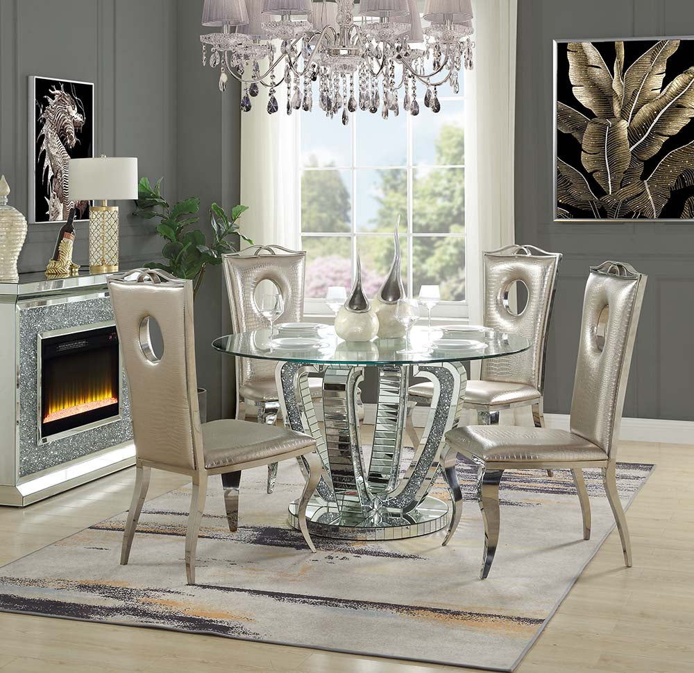 Noralie Mirrored & Faux Diamonds Dining Table