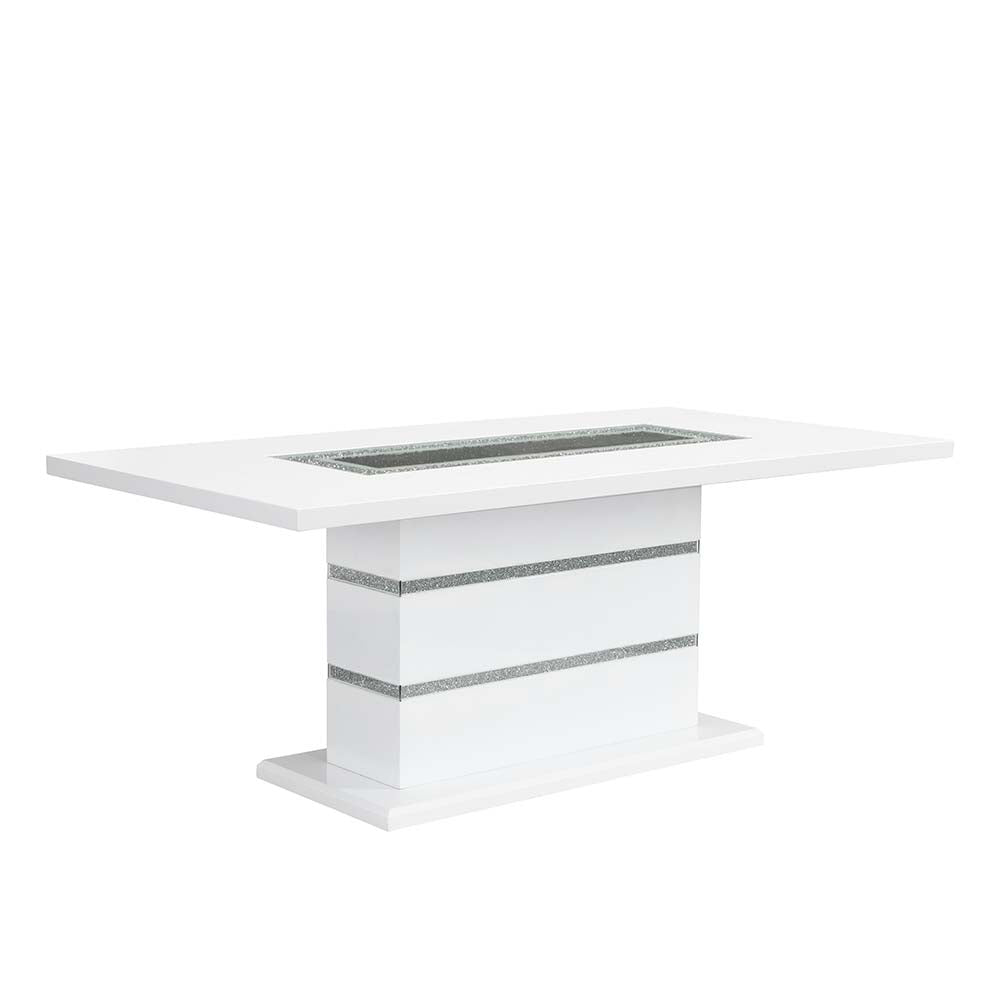 Elizaveta Faux Crystal Diamonds & White High Gloss Finish Dining Table