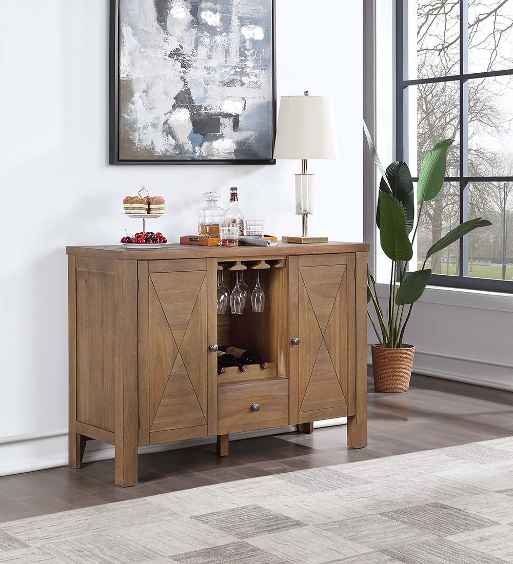 Pascaline Gray Fabric, Rustic Brown & Oak Finish Server