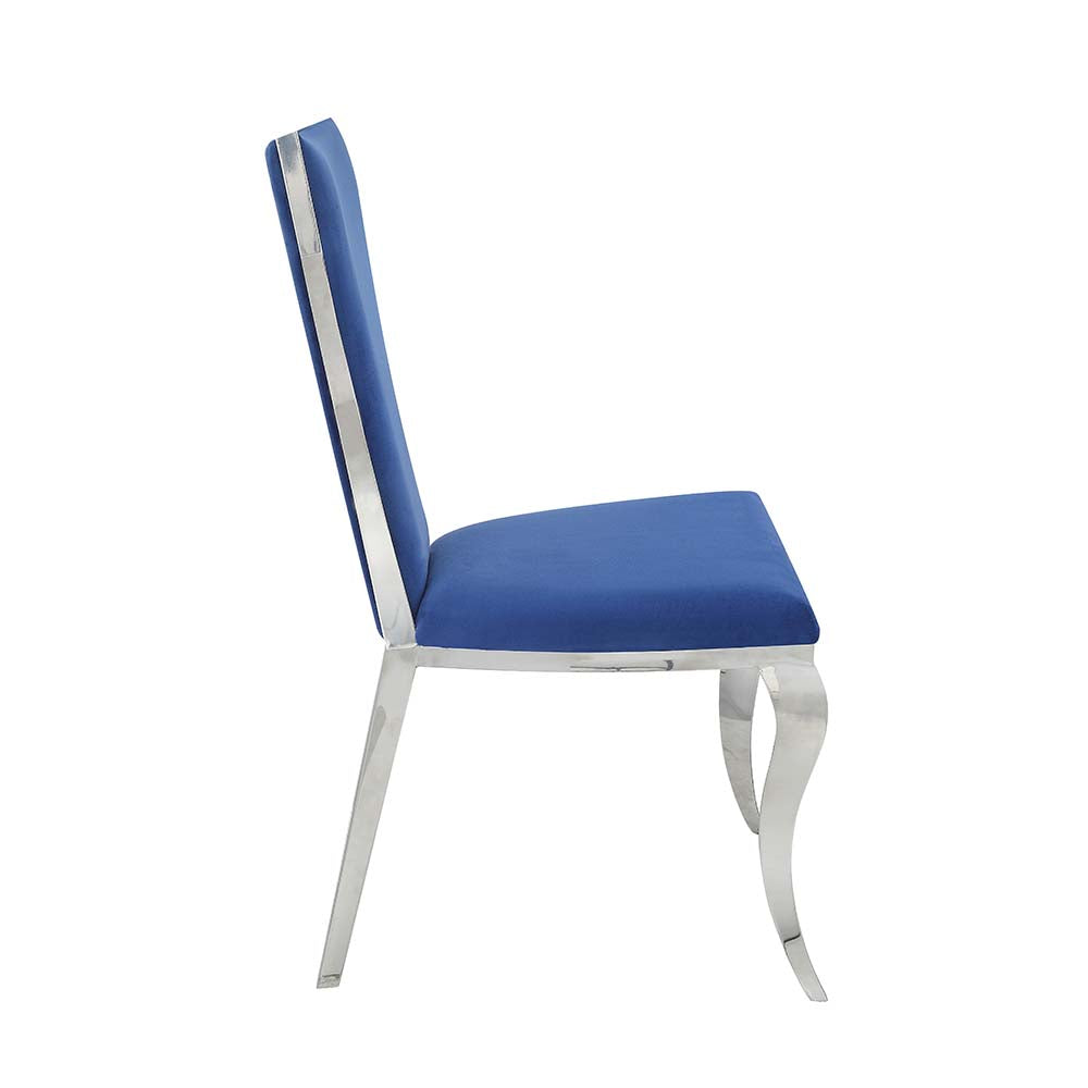 Azriel Blue Velvet & Mirroed Silver Finish Side Chair(Set-2)