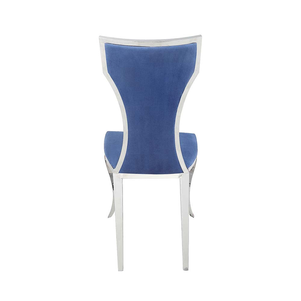 Azriel Blue Velvet & Mirroed Silver Finish Side Chair(Set-2)