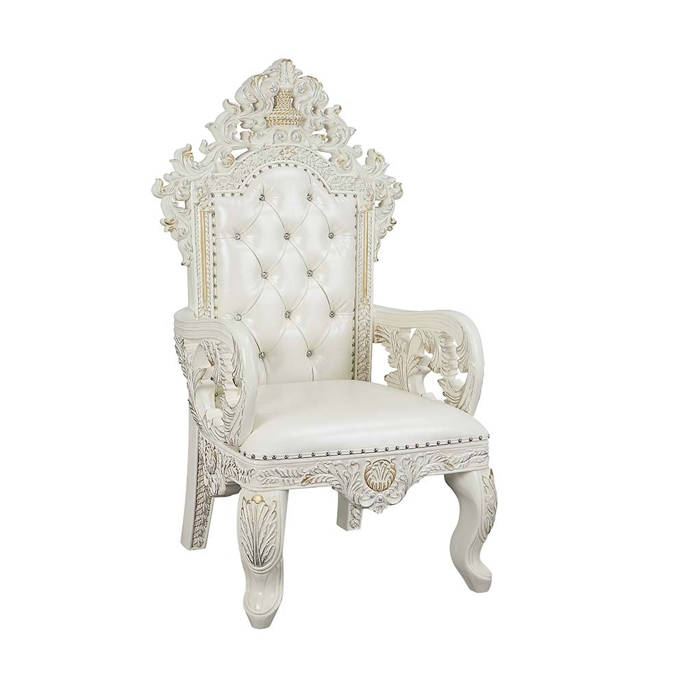 Adara Pearl White Synthetic Leather & Antique White Finish Arm Chair (Set-2)