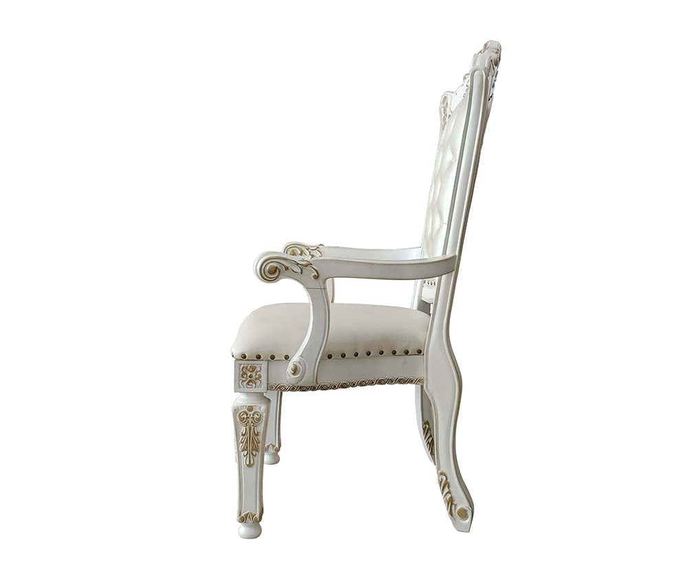 Vendome Synthetic Leather & Antique Pearl Finish Arm Chair(Set-2)