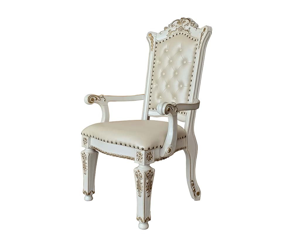 Vendome Synthetic Leather & Antique Pearl Finish Arm Chair(Set-2)