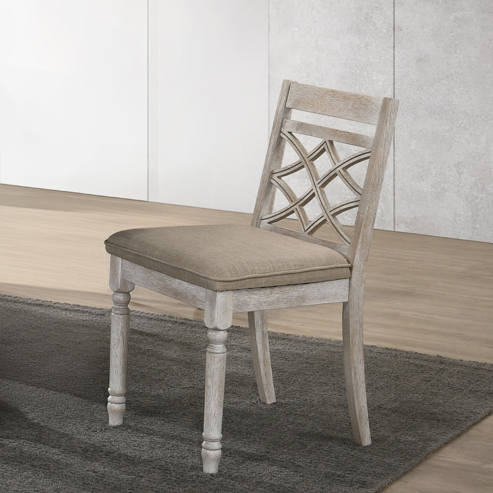 Cillin Fabric, Walnut & Antique White Finish Side Chair (Set-2)