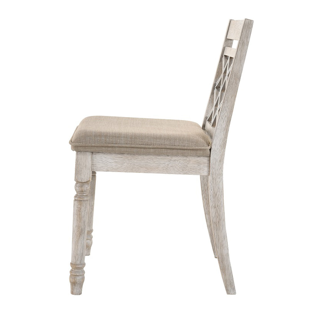 Cillin Fabric, Walnut & Antique White Finish Side Chair (Set-2)