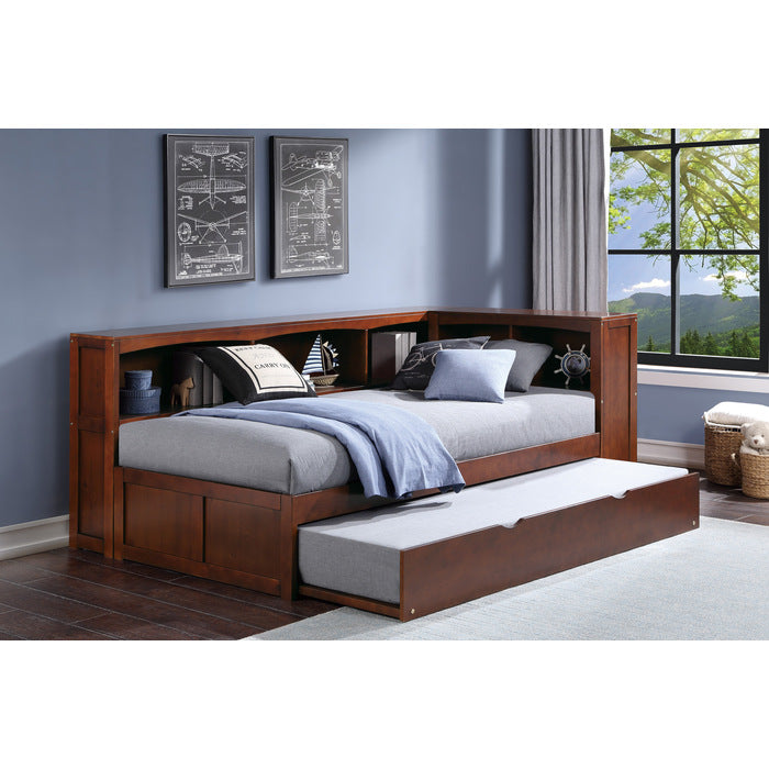 Rowe Dark Cherry Twin Bookcase Corner Bed With Trundle