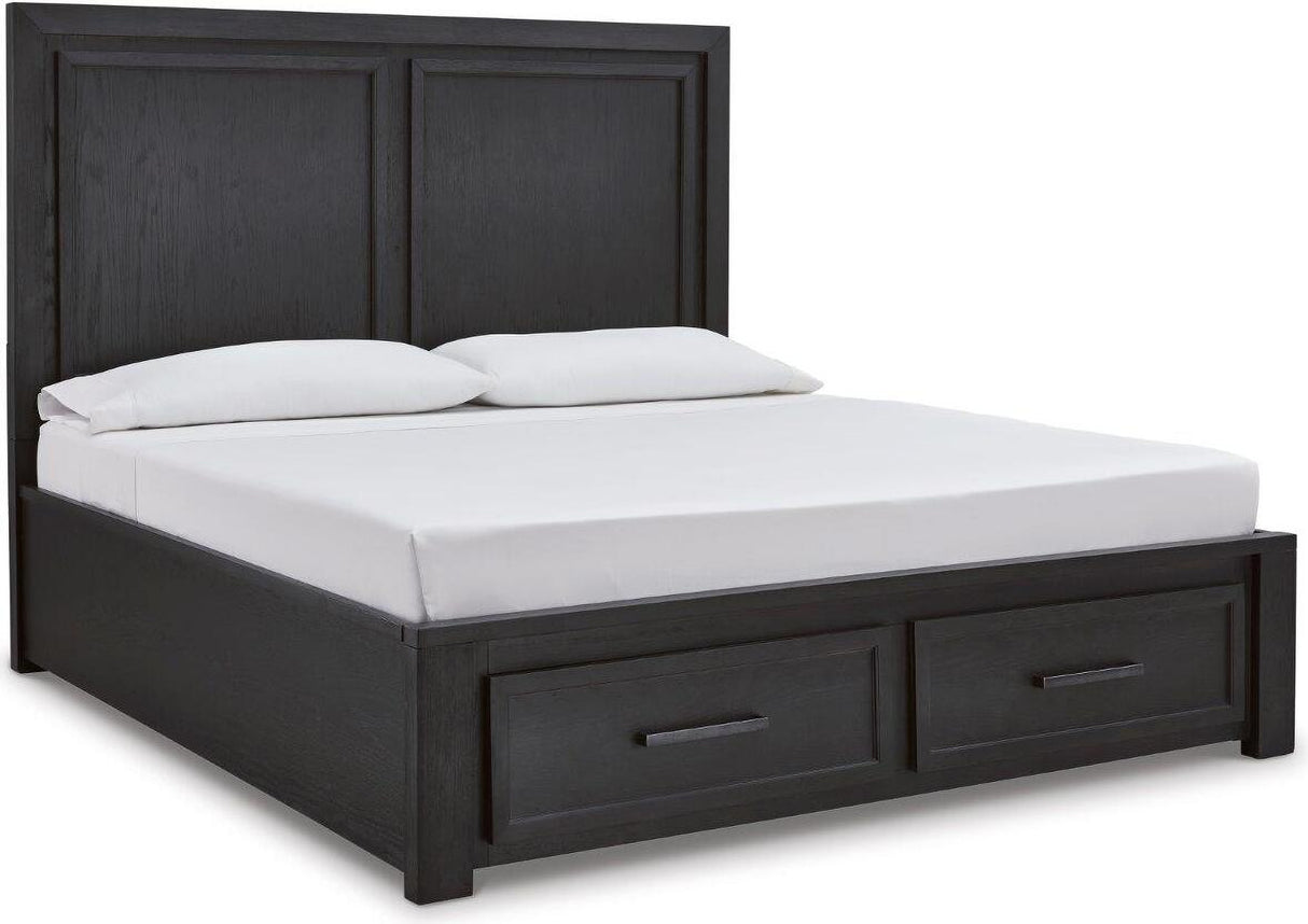 Foyland Black And Brown Panel Storage Bedroom Set