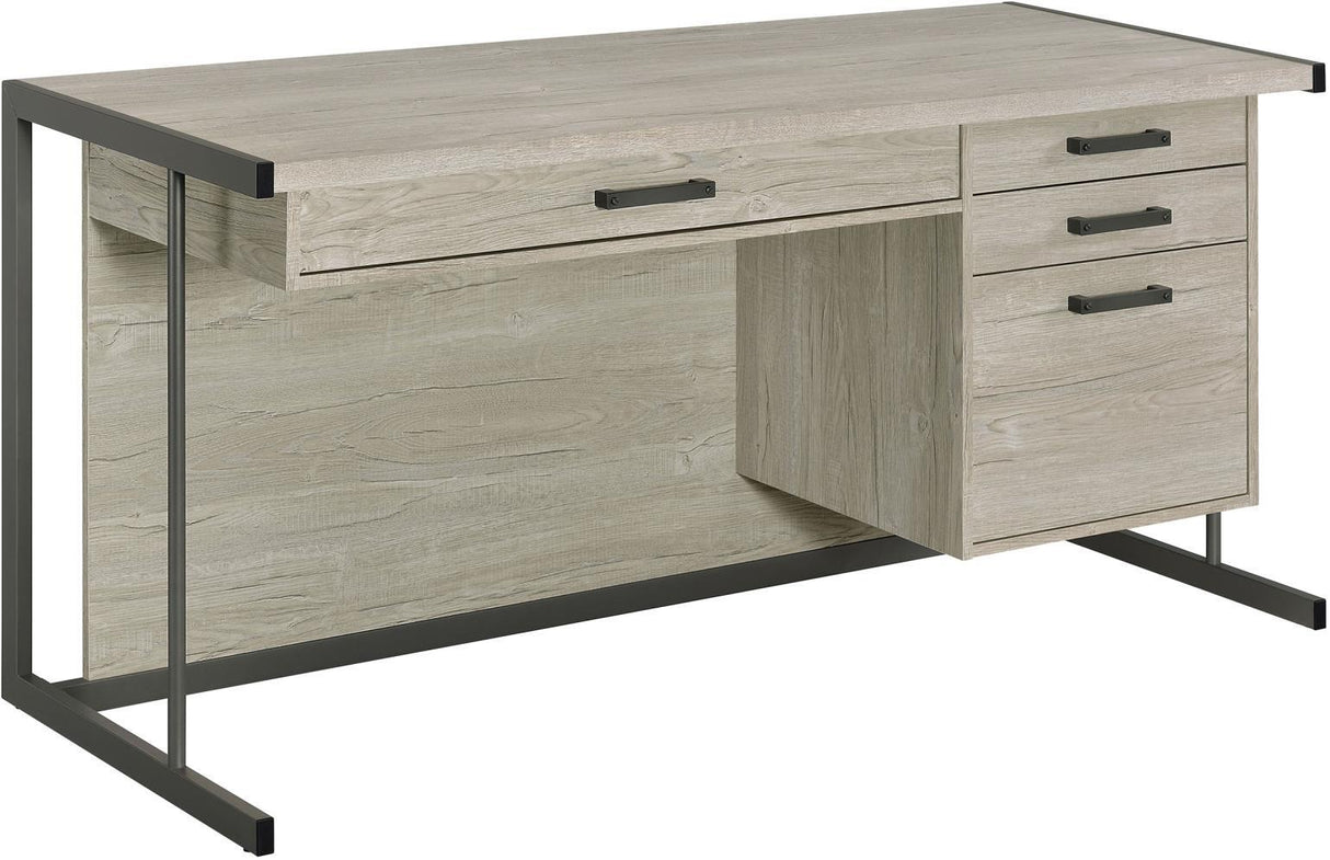 Loomis Whitewashed Grey And Gunmetal 4 Drawer Rectangular Home Office Set