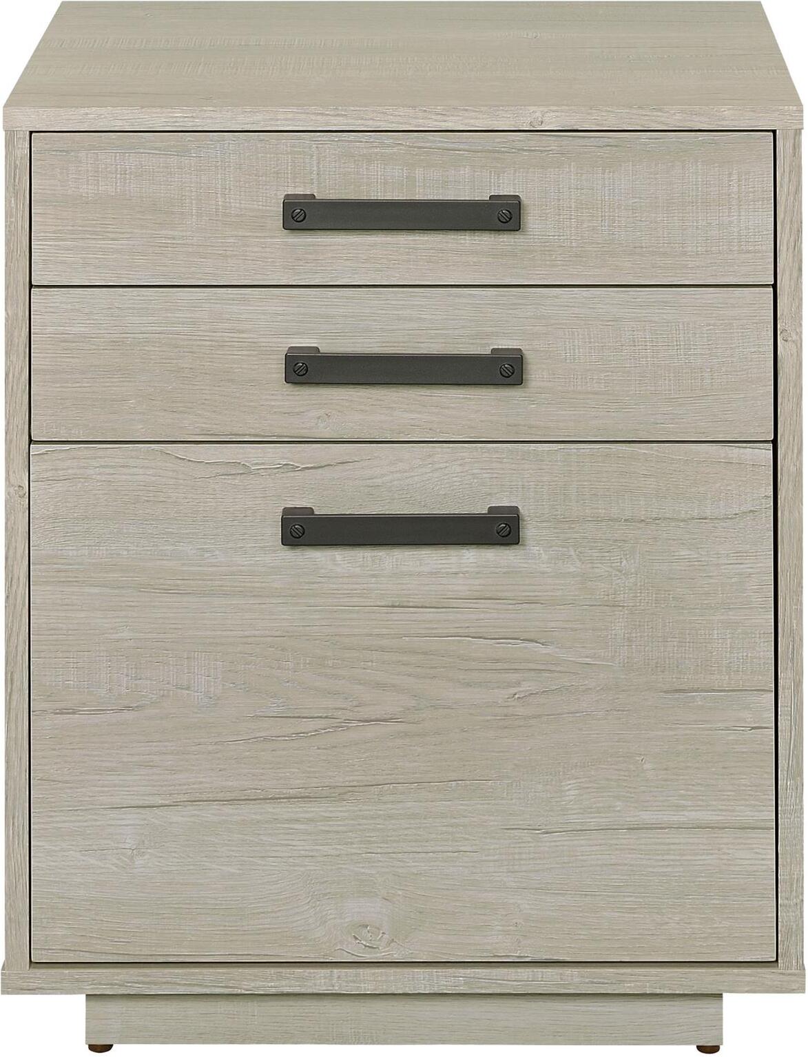 Loomis Whitewashed Grey And Gunmetal 4 Drawer Rectangular Home Office Set