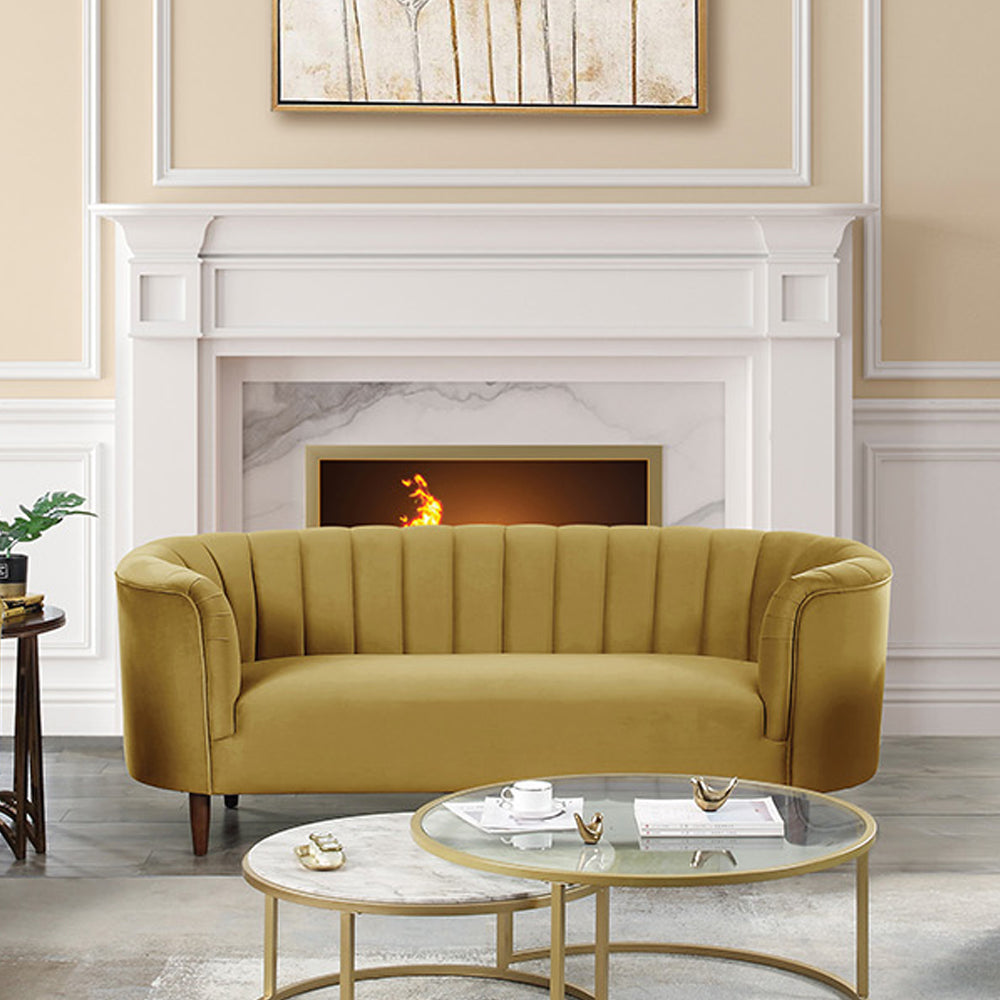 Millephri Olive Yellow Velvet Sofa