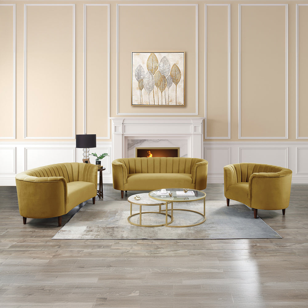 Millephri Olive Yellow Velvet Sofa