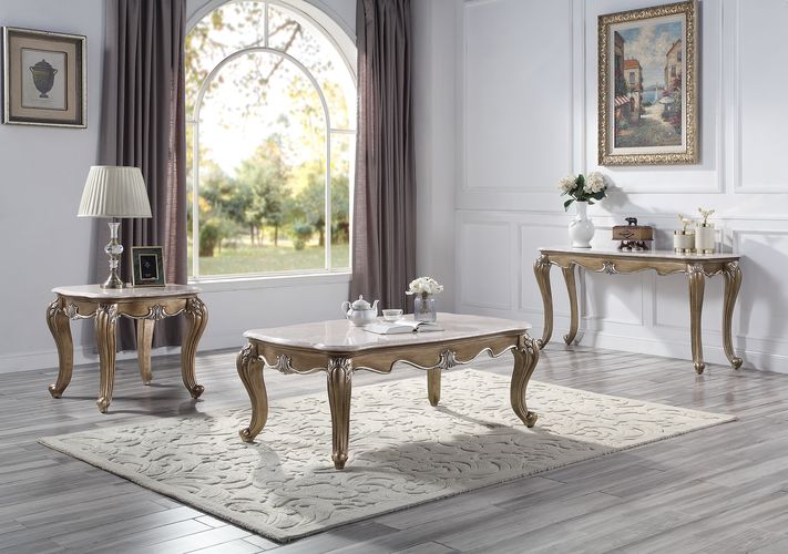 Elozzol Marble Top & Antique Bronze Finish Accent Table