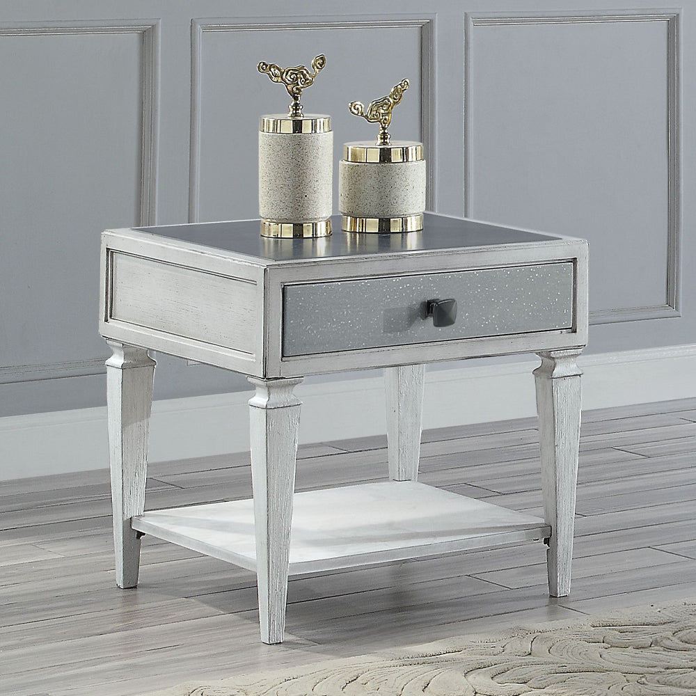 Katia Rustic Gray & Weathered White Finish End Table