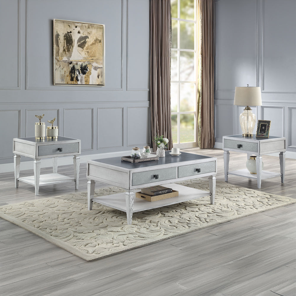 Katia Rustic Gray & Weathered White Finish End Table