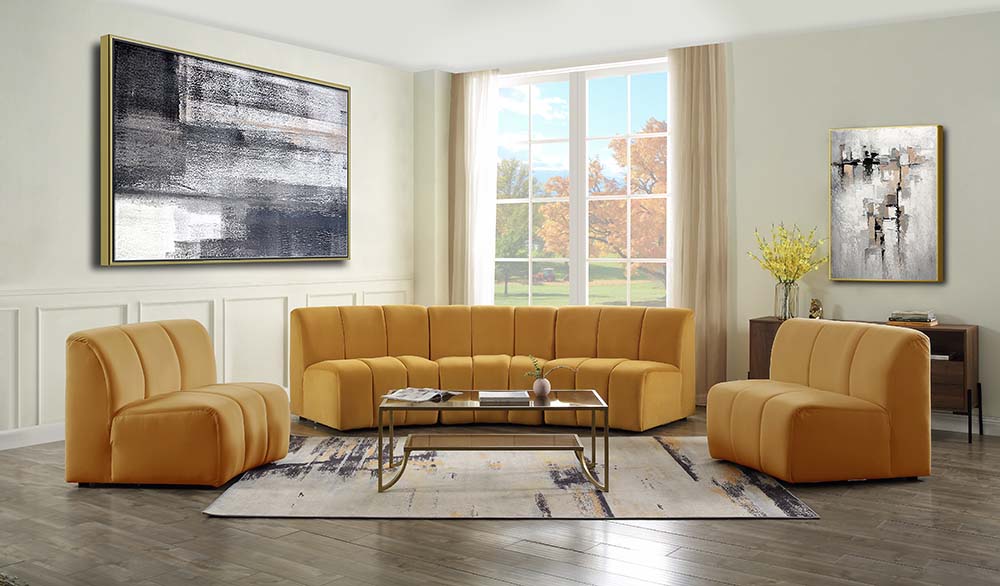 Felicia Yellow Velvet Sectional Sofa