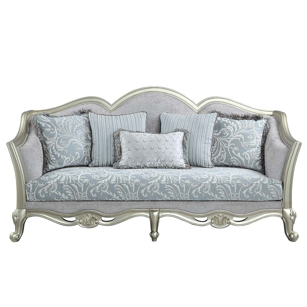 Qunsia Light Gray Linen & Champagne Finish Sofa